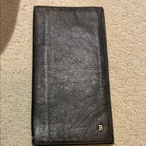 Bally Black Leather Long Wallet with Gold Initial👝